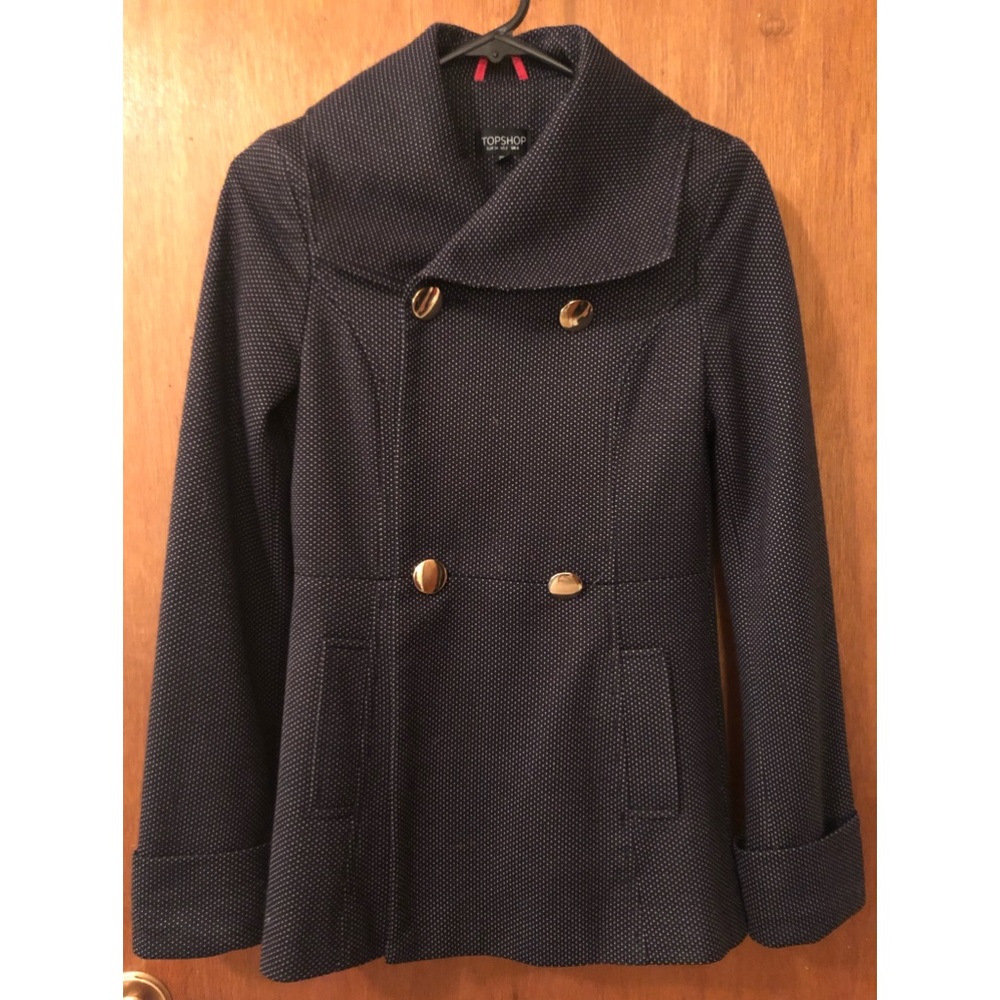 Topshop navy sophisticated polka dot coat